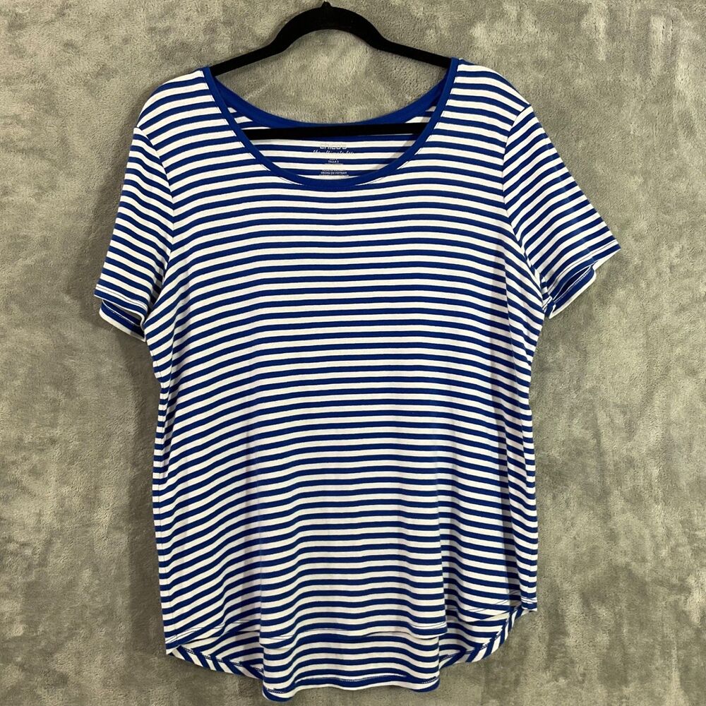 Chico's Size 3 (XL) The Ultimate cotton Tee shirt stripe short sleeves round hem